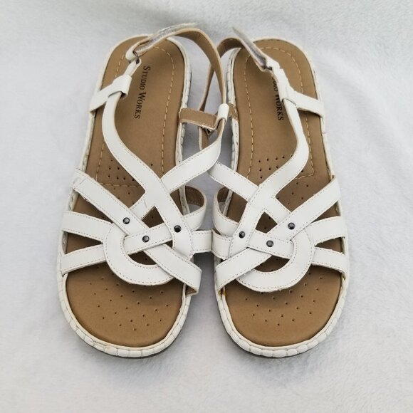 ✅Studio Works SW-PITCH White Strappy Slingback Sandals/Shoe Womens 9.5M STAINING - Picture 13 of 14